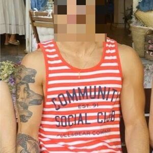 Pull&Bear Red Tank Top with Bold Stripes